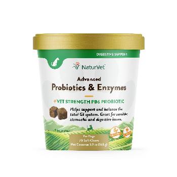 NaturVet Advanced Probiotics and Enzymes Soft Chews, Plus Vet Strength PB6 Probiotic, 70 count